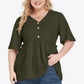 Plus Size Buttoned V-Neck Frill Trim Babydoll Blouse - DAVERRI FASHIONS