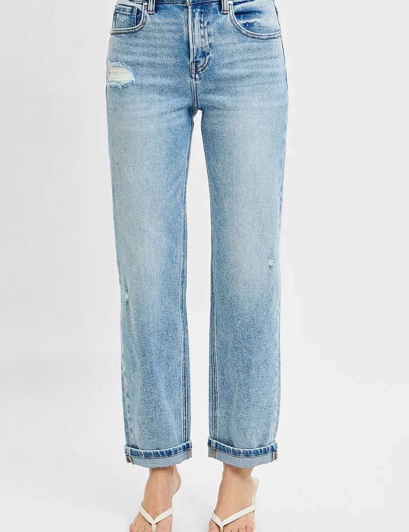 Light RISEN Full Size High Rise Ankle Boyfriend Distressed Jeans Plus Size | Daverri Fashions