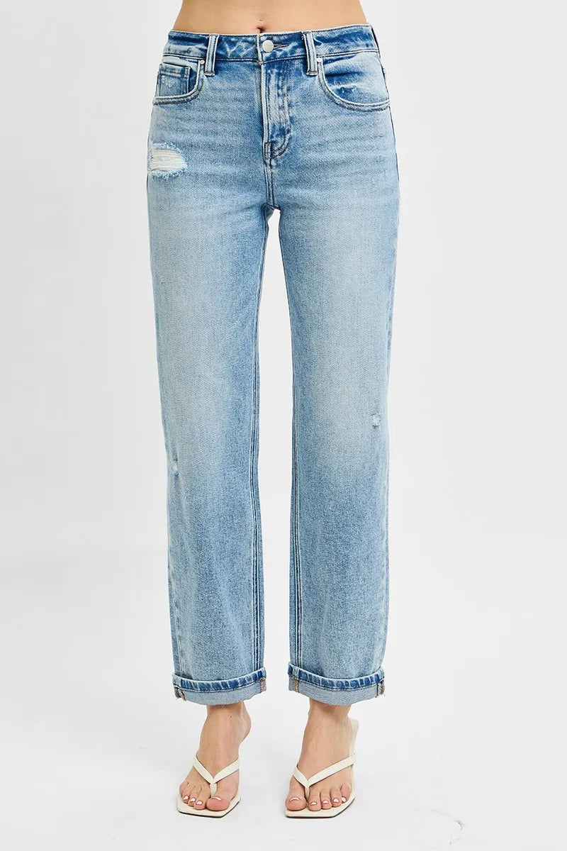 RISEN Full Size High Rise Ankle Boyfriend Distressed Jeans Plus Size Light