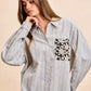 BiBi Flower Jacquard Knit Patch Pocket Stripe Shirt in gray and white stripes