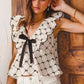 SO ME Bow Texture Jacquard Woven Top with Scallop and Tie - DAVERRI FASHIONS