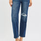 RISEN High Rise Crop Slim Straight Jeans with Hidden Knee Patch - DAVERRI FASHIONS