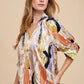 Annie Wear Multi Color Printed V-Neck Open Woven Blouse Top - DAVERRI FASHIONS