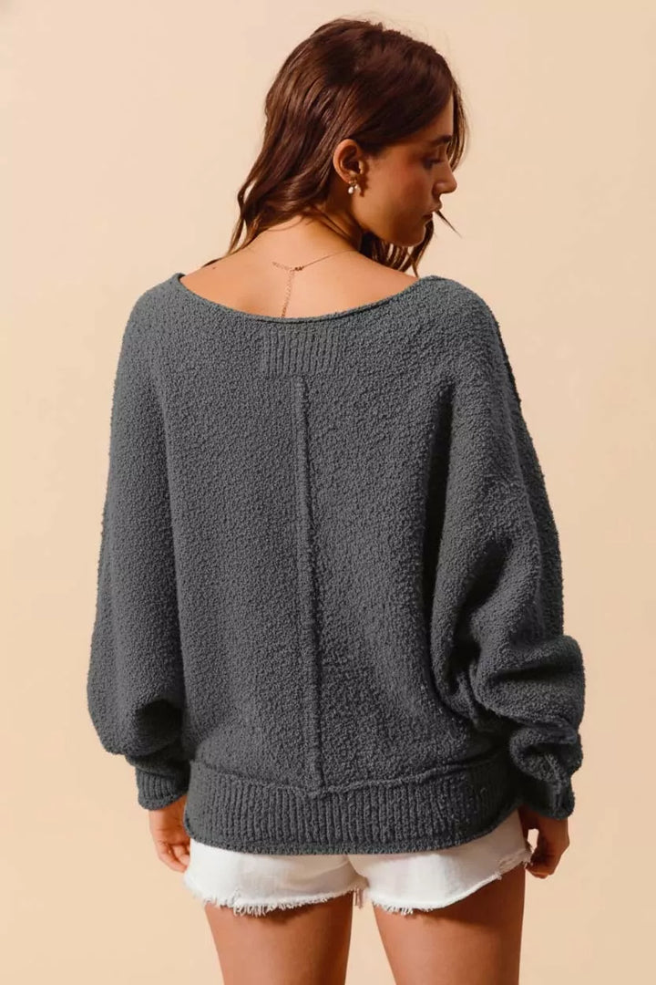 SO ME Loose Fit Exposed Seam Slouchy Boucle Sweater | Sweaters Daverri Fashions