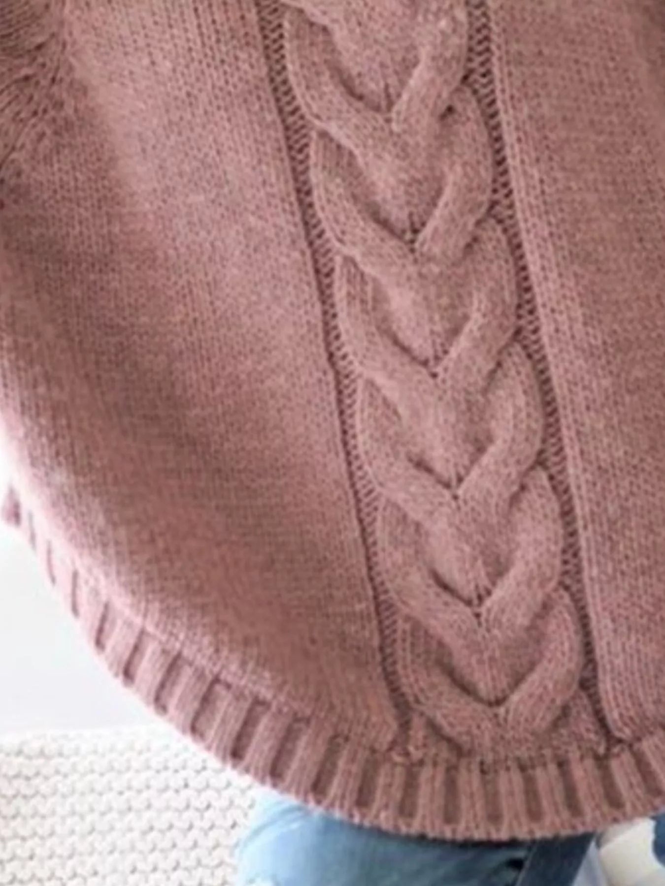 Cozy dusty rose cable-knit plus size long sleeve sweater