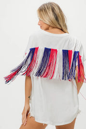 BiBi American Flag Sequin Star Fringe Top | Tops Daverri Fashions