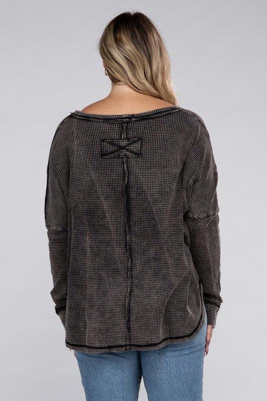 Plus Long Sleeve Cotton Waffle Knit Top Shirts & Tops