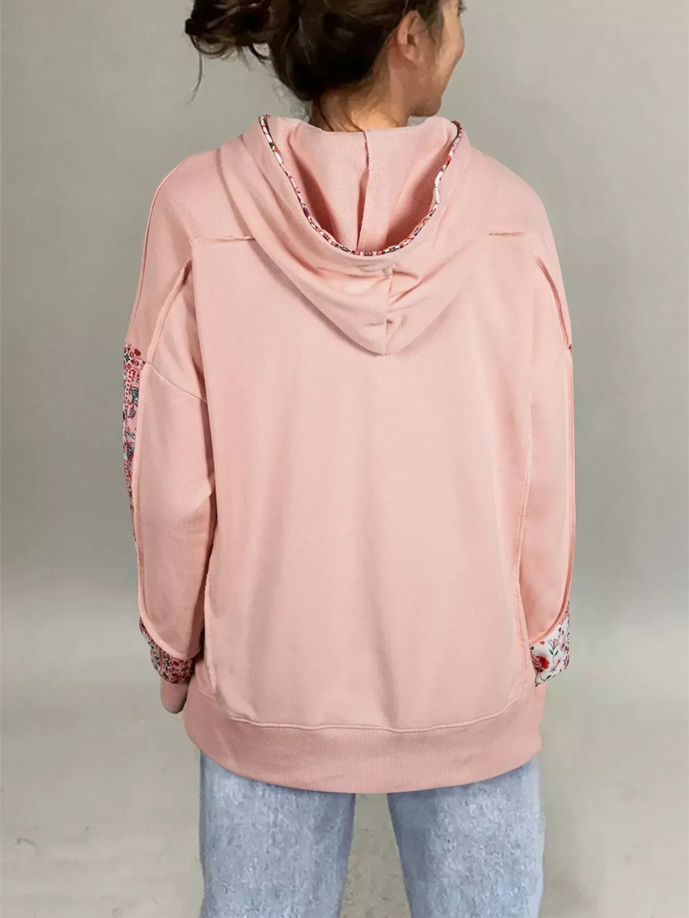 Floral Print Drawstring Long Sleeve Hoodie - DAVERRI FASHIONS