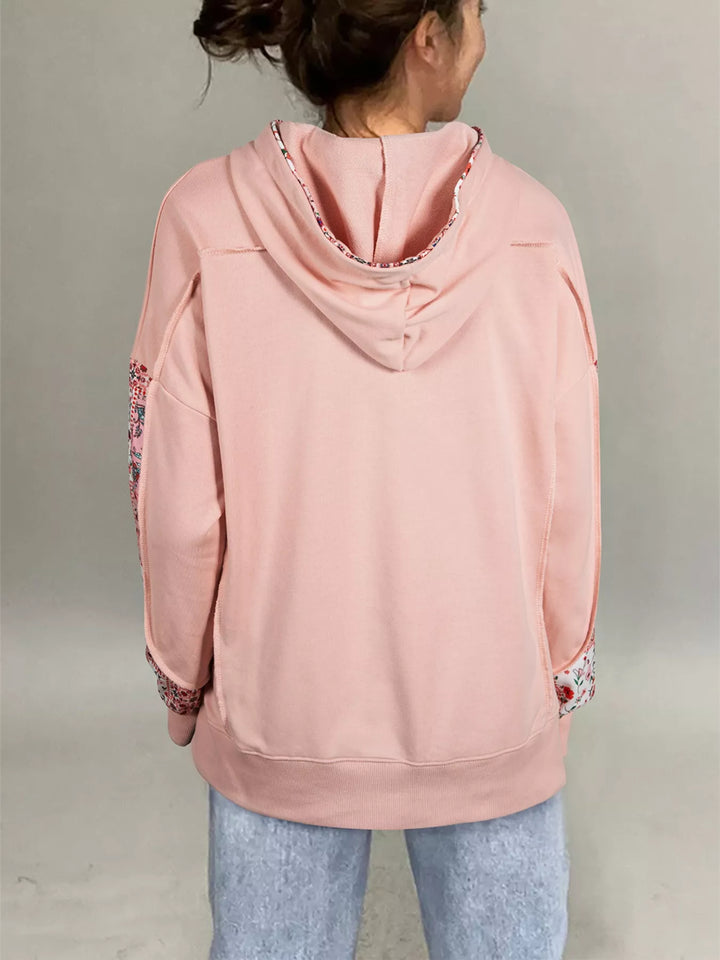 Floral Print Drawstring Long Sleeve Hoodie | Hoodies Daverri Fashions