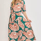 Umgee Full Size Printed Notched Puff Sleeve Midi Dress Plus Size GREEN CLAY