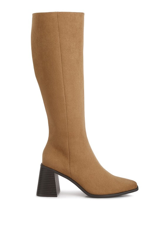 Paytin Faux Leather Block Heel Calf Length Boots | Boots Daverri Fashions