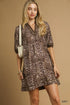 Umgee Full Size Leopard Print Mini Dress with Contrast Trim Plus Size GREY Mini Dresses