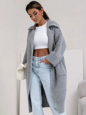 Pocketed Collared Neck Dropped Shoulder Cardigan | Cardigans Daverri Fashions