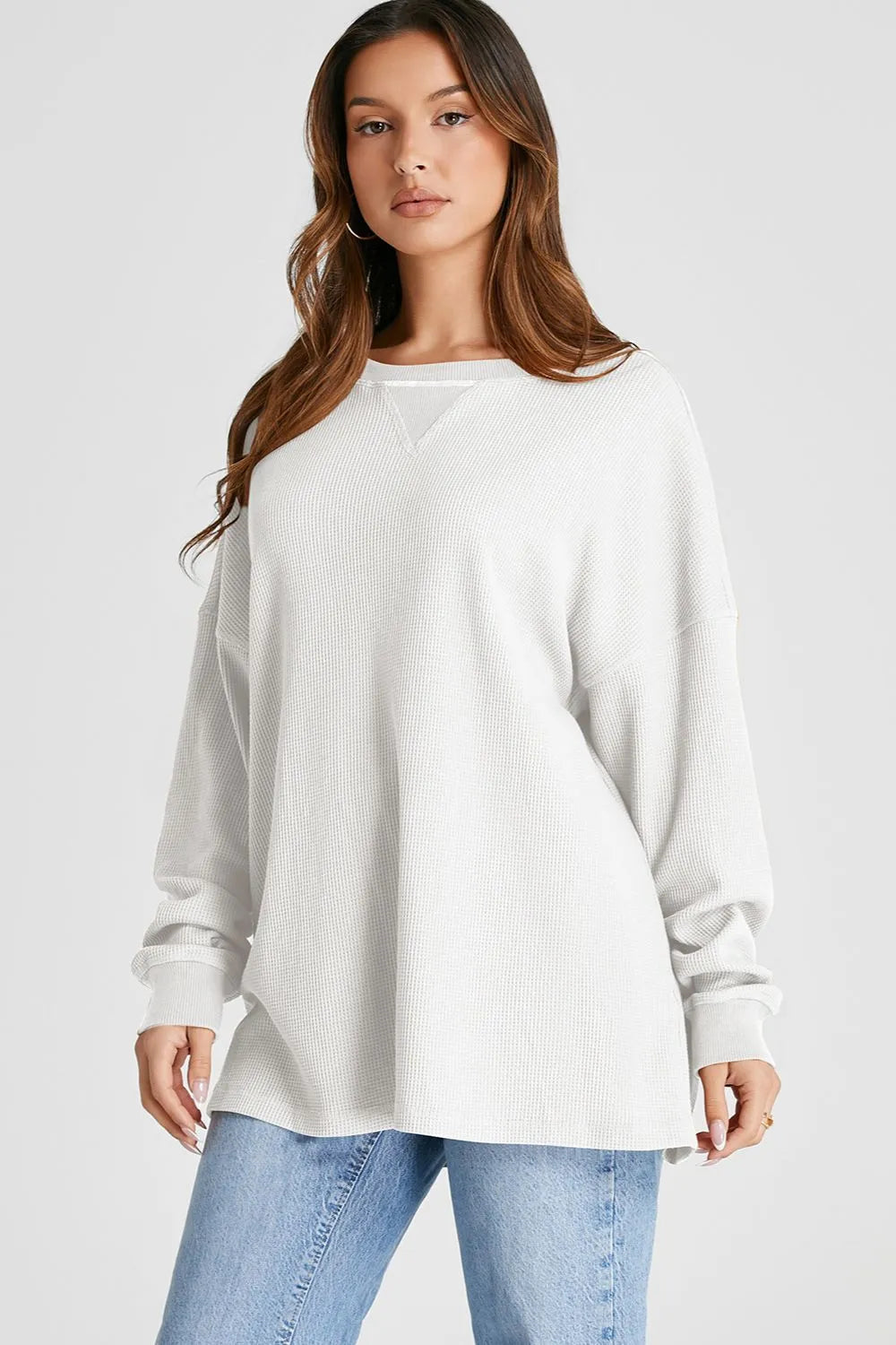 Waffle-Knit Long Sleeve Sweatshirt | Sweatshirts Daverri Fashions