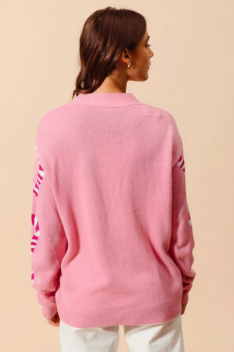 SO ME Christmas Candy Cane Button Front Sweater Cardigan | Cardigans Daverri Fashions