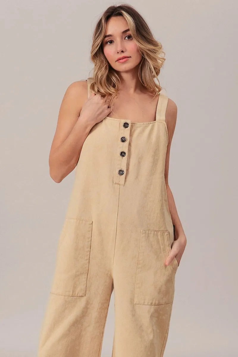 BiBi Washed Denim Buttoned Overall Jumpsuit Jumpsuits
