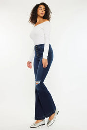 Kancan Button Fly High Rise Distressed Flare Jeans | Jeans Daverri Fashions