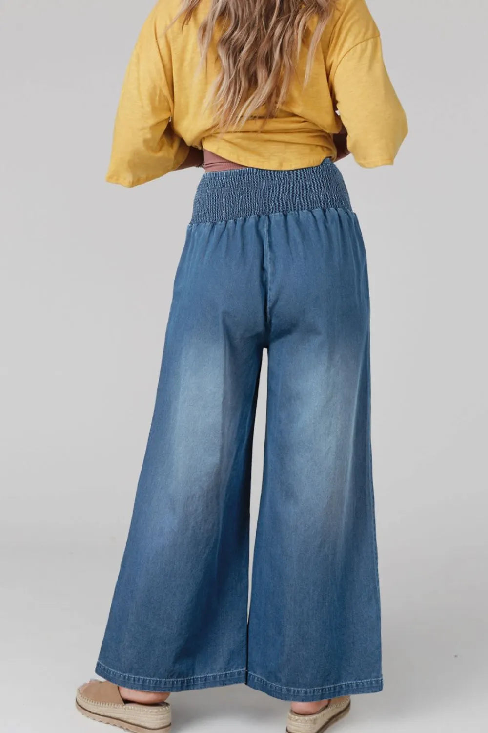 Smocked Wide Leg Jeans | Jeans Daverri Fashions