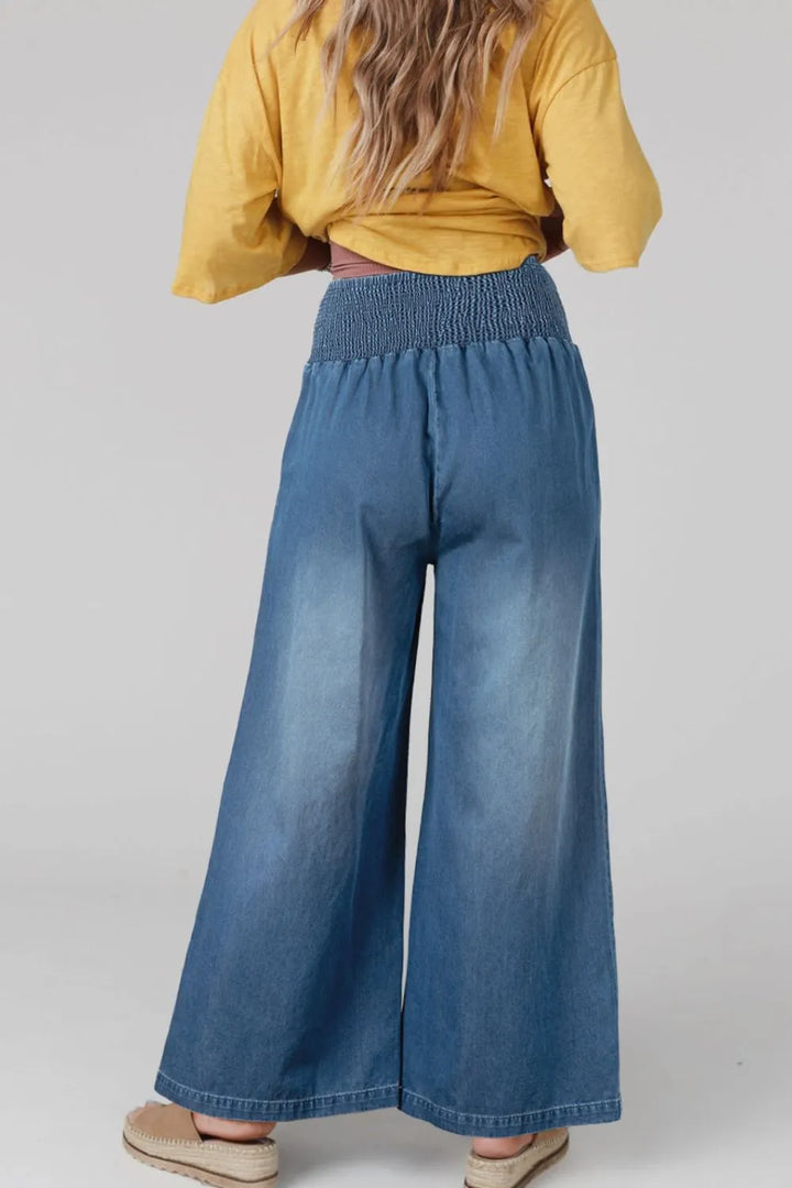 Smocked Wide Leg Jeans | Jeans Daverri Fashions