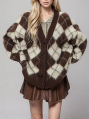 Plaid V-Neck Button Up Cardigan | Cardigans Daverri Fashions
