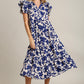 Umgee Full Size Floral Collared Ruffle Cap Sleeve Midi Dress Plus Size Navy M Mid Dresses