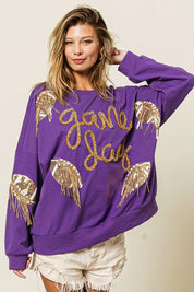 BiBi Sequin Football Patches Game Day Sweatshirt | Sweatshirts Daverri Fashions