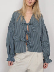 Stripe Tied Flounce Sleeve Blouse | Blouses Daverri Fashions