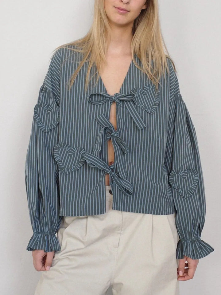 Stripe Tied Flounce Sleeve Blouse | Blouses Daverri Fashions