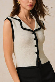 Contrast Trim Button Front Sweater Vest | Sweater Vests Daverri Fashions