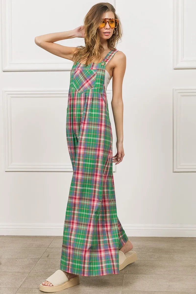 BiBi Multi Color Check Plaid Overall Overalls