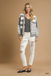 Umgee Cable-Knit Stripe Button-Up Cardigan | Cardigans Daverri Fashions