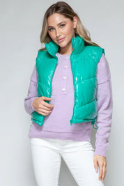 Snobbish Zip Up Turtleneck Shiny Quilted Vest | Vest Jackets Daverri Fashions