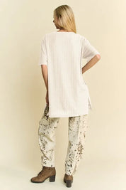 Davi & Dani Short Sleeve Side Slit T-Shirt with Pockets | Daverri Fashions