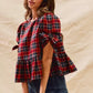 SO ME Christmas Holiday Plaid Ribbon Short Sleeves Top - DAVERRI FASHIONS