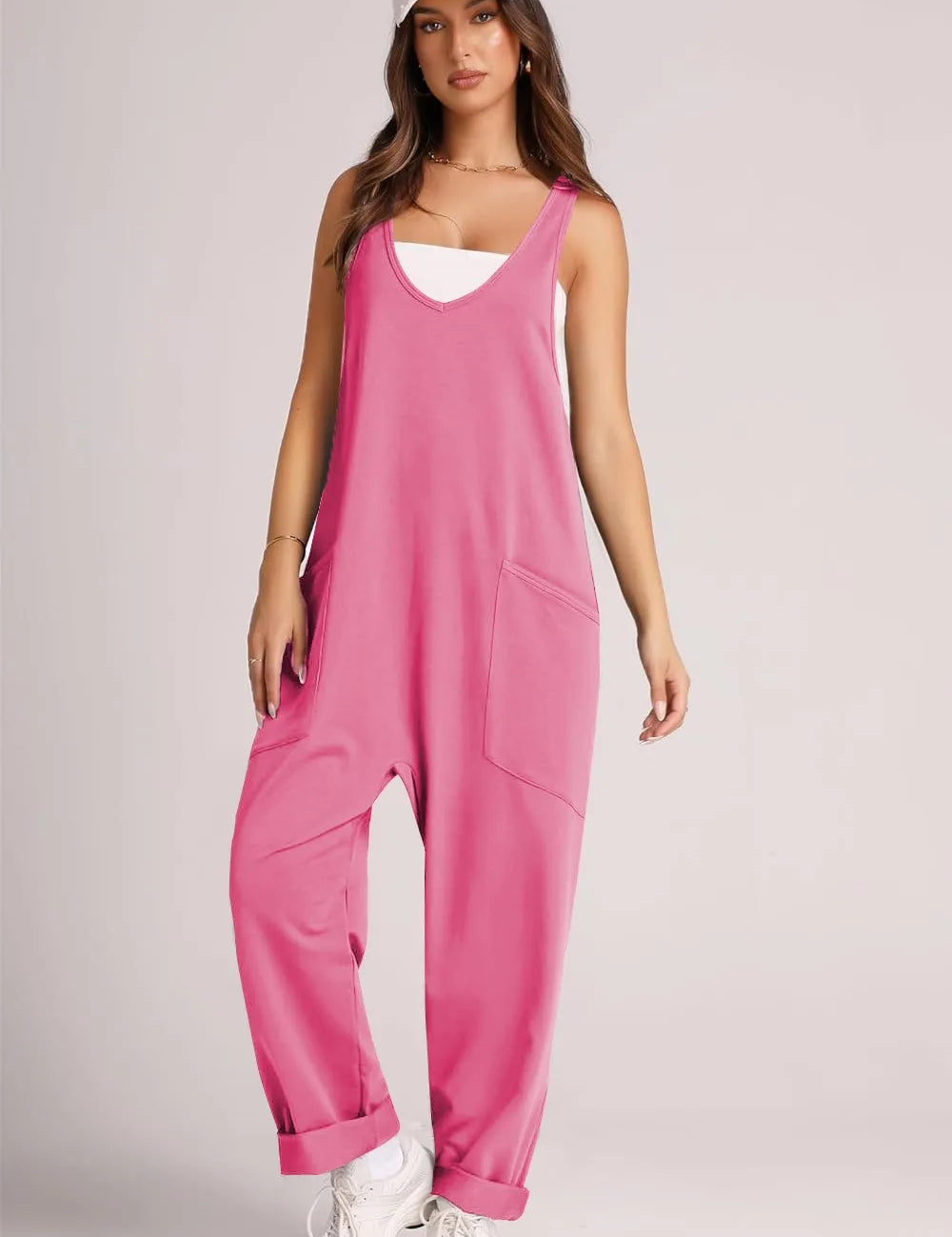 Hot Pink Lovelet Wide Strap Jumpsuit with Pockets | Overalls Daverri Fashions