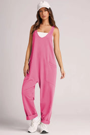 Hot Pink Lovelet Wide Strap Jumpsuit with Pockets | Overalls Daverri Fashions