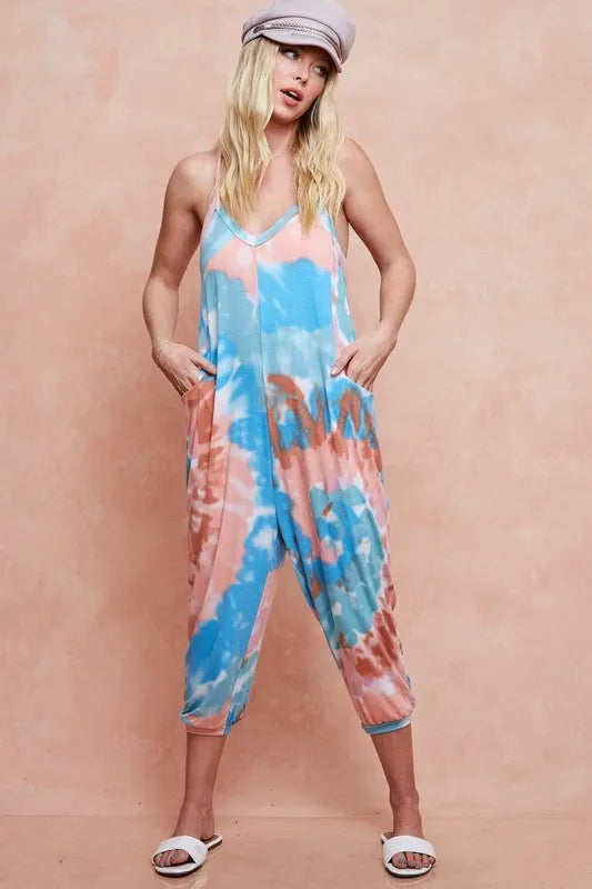 BiBi Tie Dye Knit Mid-length Casual Jumpsuit Jumpsuits