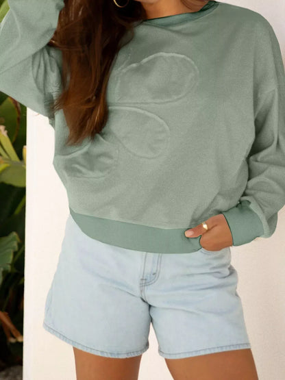 Flower Patch Drop Shoulder Sweatshirt - DAVERRI FASHIONS