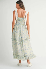 MABLE Floral Printed Shoulder Strap Midi Dress | Daverri Fashions