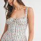 MABLE Floral Print Bustier Back Lace Up Midi Dress