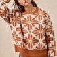 BiBi Flower Pattern Long Sleeve Sweater - DAVERRI FASHIONS