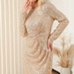 Sequin Knot Round Neck Long Sleeve Mini Dress - DAVERRI FASHIONS