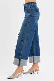RISEN High Rise Crop Wide Leg Ribbon Detail Jeans | Jeans Daverri Fashions