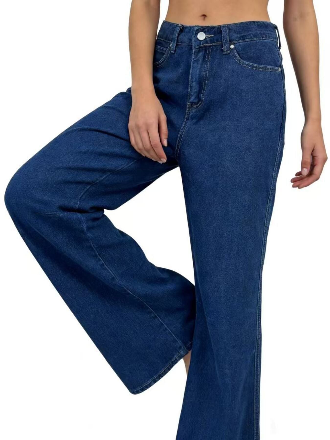 Daverri high-waisted wide leg dark blue denim flare jeans