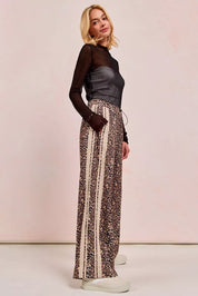 BiBi Leopard Printed Track Pants with Side Contrast Lace | Loungewear Bottoms Daverri Fashions