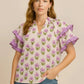 Umgee Floral Print Ruffle Short Sleeve Blouse - DAVERRI FASHIONS