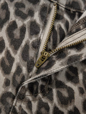 Leopard Straight Loose Leg Raw Hem Jeans | Jeans Daverri Fashions