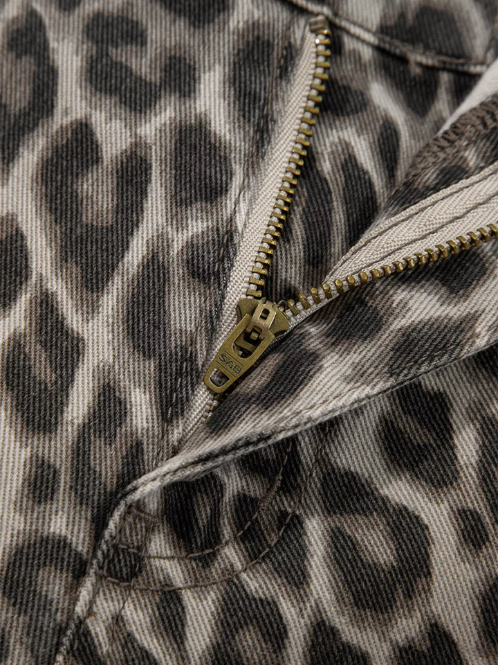 Leopard Straight Loose Leg Raw Hem Jeans | Jeans Daverri Fashions