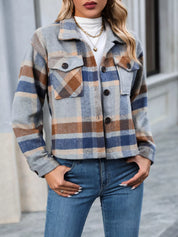 Plaid Oversized Button-Up Cropped Jacket | Jackets Daverri Fashions