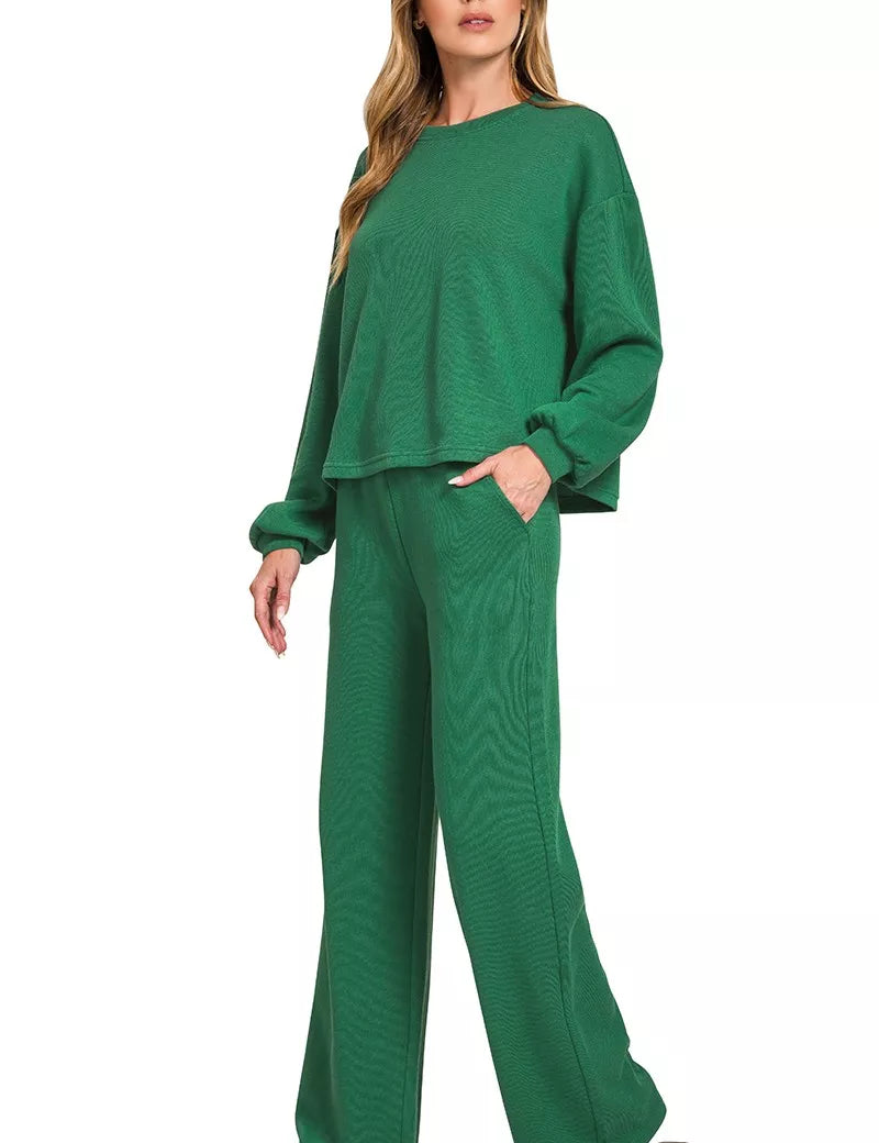 Zenana French Rib Pullover and Pants Set | Daverri Fashions